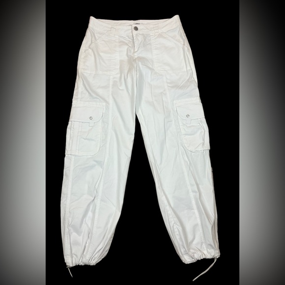 Garage Juniors White Cargo Pants Size 9 Drawstring Bottom Cotton Blend Stretch - Picture 1 of 8